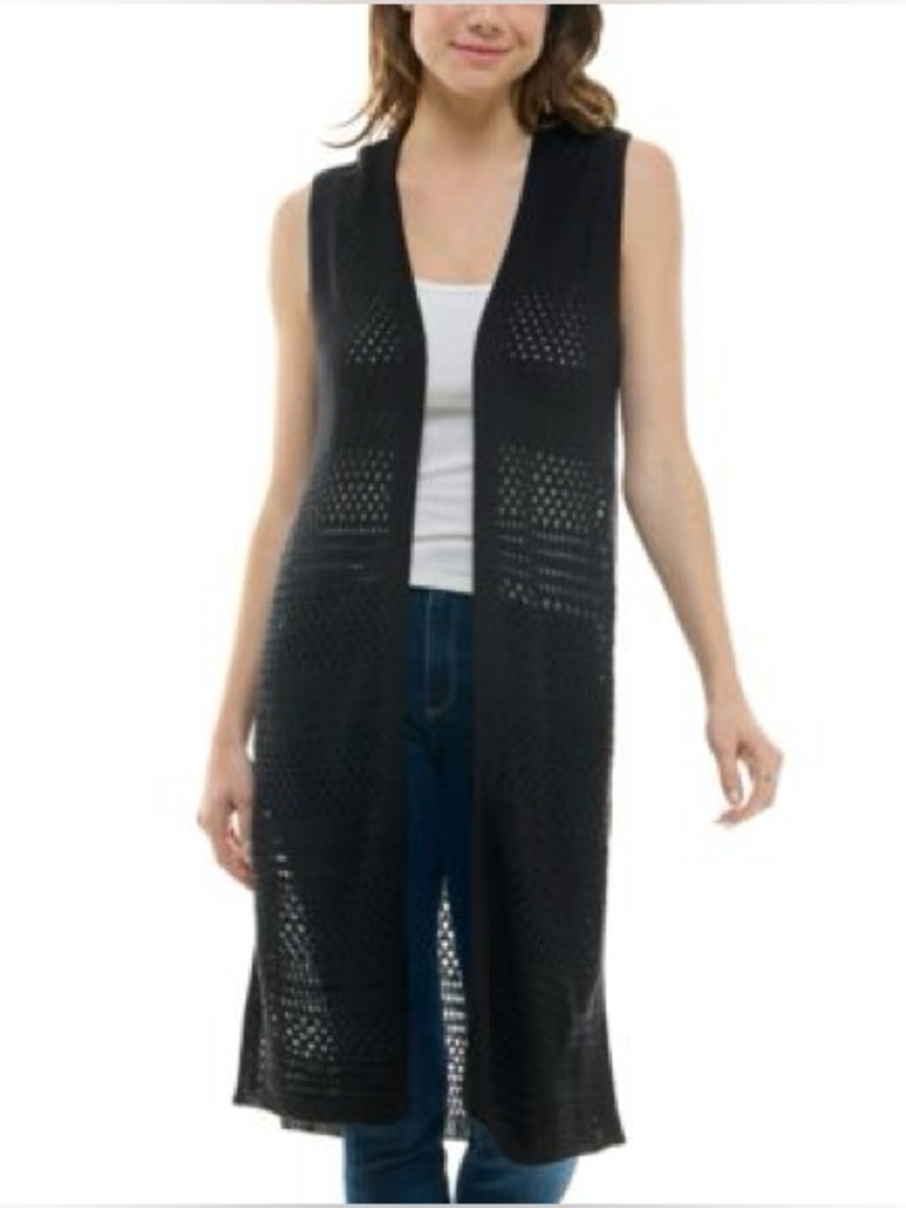 Ultra Flirt Open Long Line Knit Sweater Vest